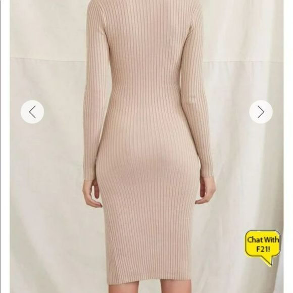 RELISTED Brown Ribbed Bodycon Midi Dress Slit - Picture 2 of 5